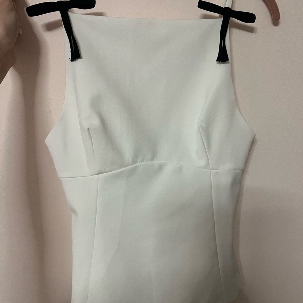 Zara White Square-Neck Camisole with Black Bow Straps